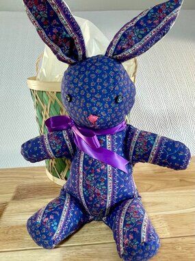 Vintage Handmade Floral Bunny Purple Easter Rabbit Fabric Doll